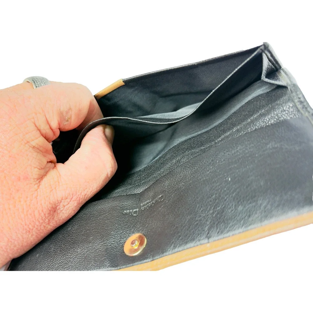 Vintage 80s Christian Dior Wallet Women Blk Leather Clutch CD Logo Envelope Bag‎